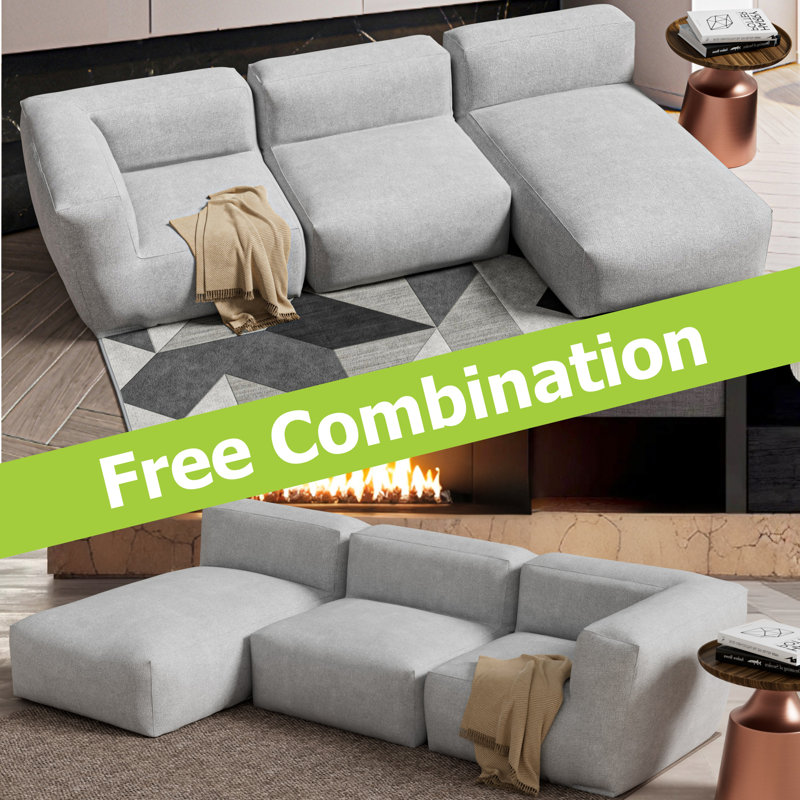Indoor L shaped Bean Bag Sectional Sofa Set Light Gray